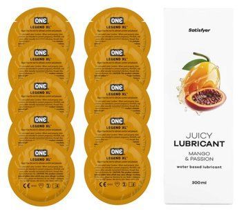 Комплект 𝐎𝐍𝐄 𝐋𝐞𝐠𝐞𝐧𝐝 𝐗𝐋 10 шт. + Лубрикант Satisfyer Juicy Lubricant Mango & Passion (300 мл) SOS12278 фото