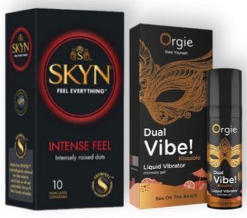 SKYN Intense Feel 10 шт + DUAL VIBE!, 15 мл Orgie sex on the beach SOS6936 фото