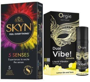 Набор из SKYN 5 Senses + Жидкий вибратор Orgie Dual Vibe! Lemon Gin And Tonic Kissable Liquid Vibrator, 15 мл SOS9620 фото