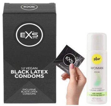 Комплект EXS Black Latex (12 шт) + Pjur Woman Aloe 30 мл SOS13582 фото
