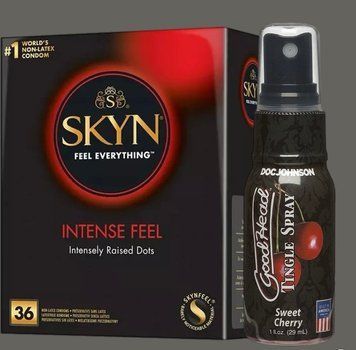 Комплект Skyn ​​Intense feel 36 штук + Спрей Doc Johnson GoodHead Tingle Spray - Sweet Cherry (29 мл) SOS5385 фото