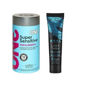 ONE Super Sensitive Pack 12 шт. +Гибридный  лубрикант ANAL COMFORT, 100 мл ORGIE SOS6533 фото