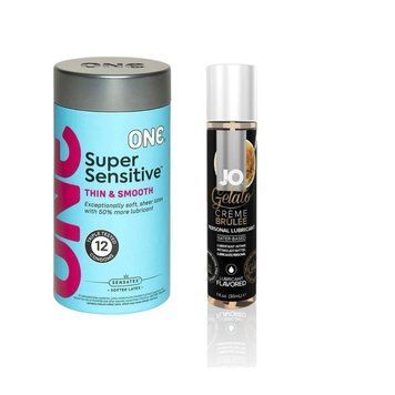 ONE Super Sensitive Pack 12 шт.+ Змазка на водній основі SSystem JO GELATO CremeBrulee (30 мл) SOS6487 фото