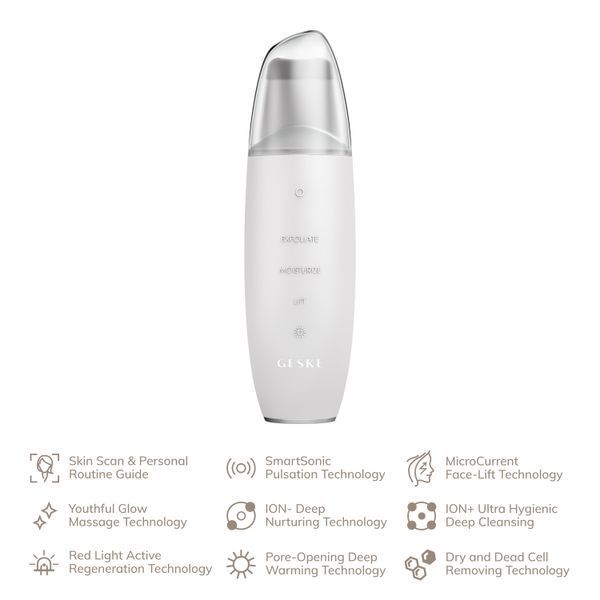 Микротоковый скраббер для кожи и устранение черных точек GESKE MicroCurrent Skin Scrubber&Blackhead Remover 9в1 white HB0150 фото