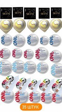 Набір Skyn , One та OLO 35 шт : Original,  Ice Durable, Ribs , Classic , UltraFeel , Tatoo , Sensitive SOS460 фото