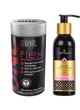 ONE Flex 10 шт.+ Смазка на водной основе Sensuva Natural Water-Based Cotton Candy (125мл) SOS6403 фото