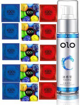 EXS 15 шт: Cooling, Warming, Bubblegum и Лубрикант OLO охлаждающий (60 мл) SOS792 фото