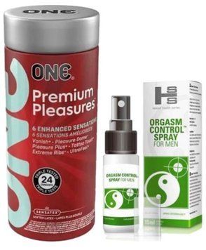 Набір з 24 шт ONE Premium Pleasures + Пролонгатор SEXUAL HEALTH SERIES ORGASM CONTROL SPRAY, 15 МЛ SOS9371 фото
