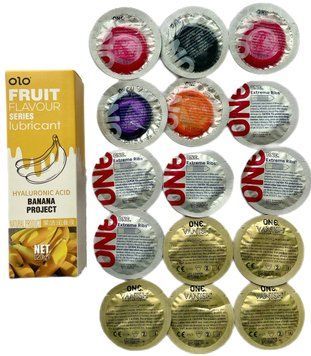 Набір ONE 15 шт + Лубрикант SWEET SECRET з ароматом банана 120ml OLO SOS1270 фото