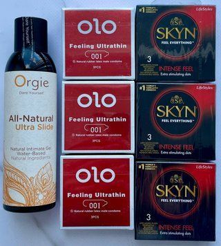 Набір 18 шт OLO збуджуючі 001 + Skyn Intense Feel + Лубрикант ALL-NATURAL Ultra Slide 150 мл Orgie SOS3817 фото
