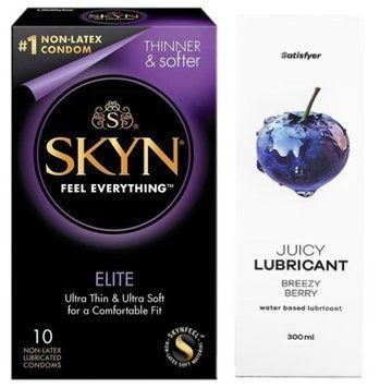 Комплект Лубрикант Satisfyer Juicy Breezy Berry 300 мл + SKYN Elite 10 шт SOS12934 фото