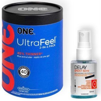 Набор из ONE UltraFeel 2-in-1 Pack 40 шт + Пролонгатор LOVELY LOVERS DELAY SPRAY 50 ML SOS9077 фото