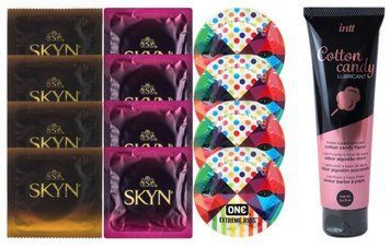Комплект: Лубрикант Intt Cotton Candy (100 мл) + 8 шт. SKYN + 4 шт. One Extreme ribs  SOS10429 фото