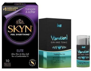 Набор из SKYN Elite (10 шт) + Жидкий вибратор Intt Vibration Gin Tonic (15 мл) SOS9731 фото