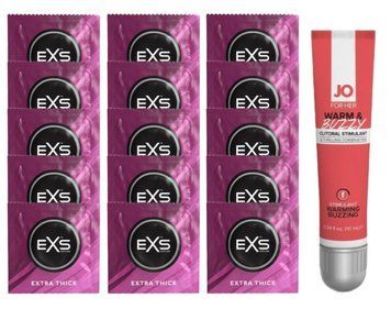 Комплект EXS Extra Thick 15 шт + System JO WARM & BUZZY, 10 мл SOS14681 фото