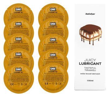 Комплект 𝐎𝐍𝐄 𝐋𝐞𝐠𝐞𝐧𝐝 𝐗𝐋 10 шт. + Лубрикант Satisfyer Juicy Lubricant Tasteful Tiramisu (300 мл) SOS12279 фото