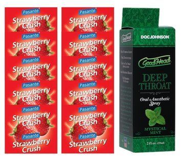 Набор Pasante Strawberry Crush 10 шт + Doc Johnson GoodHead - Mystical Mint 59 мл SOS13975 фото