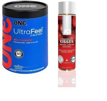 ONE UltraFeel 2-в-1. 40 шт.+Смазка на водной основе System JO H2O &mdash; Strawberry Kiss (120 мл) SOS6453 фото