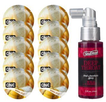Комплект ONE Banana Split 10 шт + Doc Johnson GoodHead DeepThroat Spray Wild Cherry (59 мл) SOS13724 фото