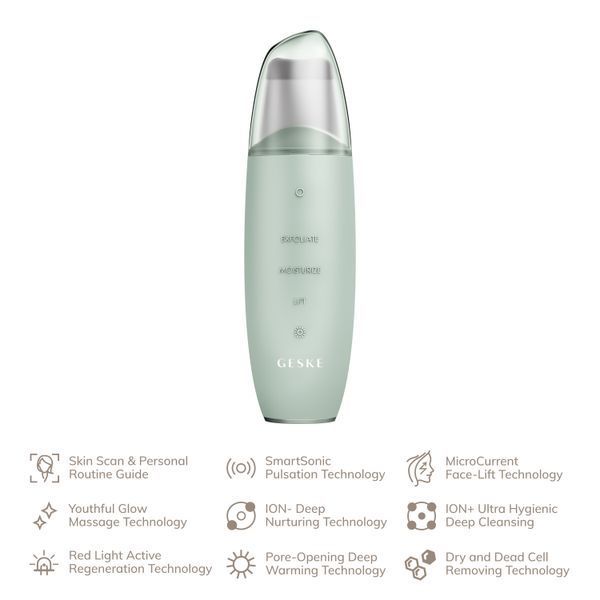 Микротоковый скраббер для кожи и устранение черных точек GESKE MicroCurrent Skin Scrubber&Blackhead Remover 9в1 green HB0151 фото