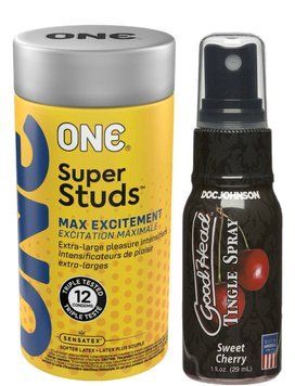 Комплект 12 шт ONE Super Studs + Спрей Doc Johnson GoodHead Tingle Spray - Sweet Cherry (29 мл) SOS6209 фото