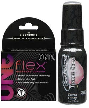 Комплект 3 шт ONE Flex + Спрей Doc Johnson GoodHead Tingle Spray - Cotton Candy (29 мл) SOS6165 фото