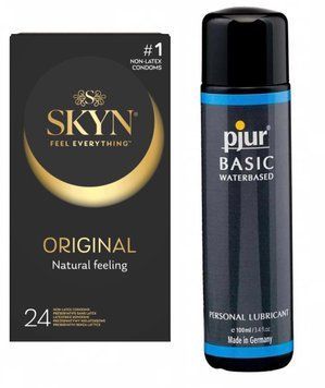 Комплект: pjur Basic waterbased 100 мл + SKYN ORIGINAL NON-LATEX 24 ШТ. SOS11290 фото