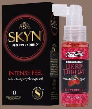 Комплект SKYN Intense Feel 10 шт + Спрей Doc Johnson GoodHead DeepThroat Spray - Sweet Strawberry 59 мл SOS5623 фото
