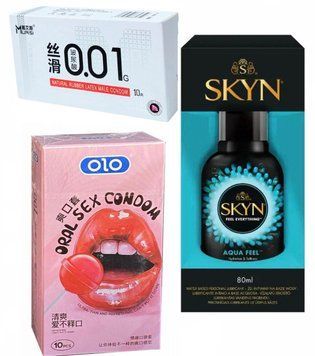 Комплект OLO Oral Candy 10 шт + Muaisi 0,01 мм White 10 шт + Лубрикант SKYN AQUA FEEL, 80 мл SOS1368 фото