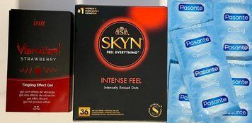 Комплект 46 шт SKYN Intense Feel - Pasante Cooling + Жидкий вибратор Intt Vibration Strawberry (15 мл) SOS1516 фото