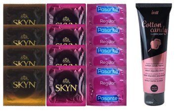 Комплект: Лубрикант Intt Cotton Candy (100 мл) + 8 шт. SKYN + 4 шт. Pasante Regular SOS10430 фото