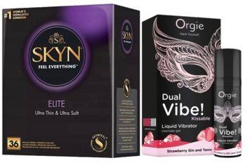 Набір з SKYN Elite 36 шт + Рідкий вібратор Orgie Dual Vibe! Strawberry Gin & Tonic Kissable Liquid Vibrator (15 мл)  SOS10228 фото