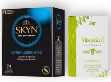 Skyn Exstra Lube 24 штук + Intt Vibration Caipirinha (15 мл) SOS7031 фото