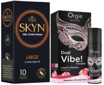 Набір з 10 шт SKYN Large + Рідкий вібратор Orgie Dual Vibe! Strawberry Gin & Tonic Kissable Liquid Vibrator, 15 мл SOS10328 фото
