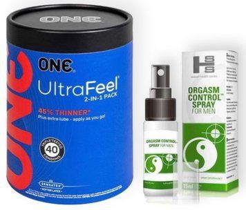 Набор из ONE UltraFeel 2-in-1 Pack 40 шт + Пролонгатор SEXUAL HEALTH SERIES ORGASM CONTROL SPRAY, 15 МЛ SOS9078 фото