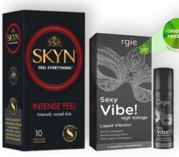 SKYN Intense Feel 10 шт + SEXY VIBE найвищий рівень вібраціі, 15 мл ORGIE SOS6938 фото