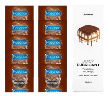 Комплект Pasante Chocolate 10шт. + Лубрикант Satisfyer Juicy Lubricant Tasteful Tiramisu 300 мл SOS11631 фото