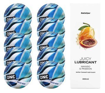 Набор: One Fresh Mint 10 шт. + Лубрикант Satisfyer Mango & Passion 300 мл SOS12430 фото