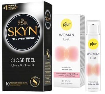 Набор из SKYN Close Feel (10 шт) + жидкий вибратор pjur Woman Lust (15 мл) SOS9782 фото