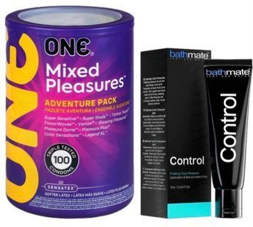 Набор из ONE Mixed Pleasures 100 шт + Пролонгатор Bathmate Control (7 мл) SOS9472 фото
