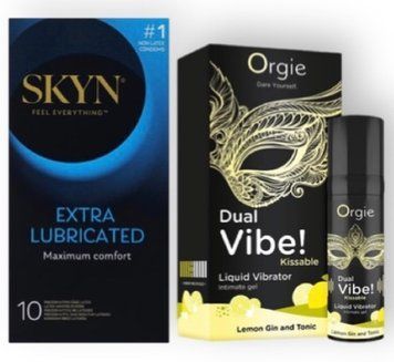 Skyn Exstra Lube 10 штук + Orgie Dual Vibe! Lemon Gin And Tonic 15 мл SOS6981 фото