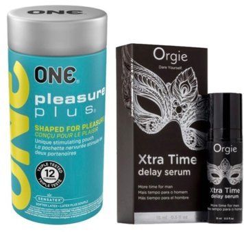 Набор из ONE Pleasure Plus 12 шт + Пролонгатор Orgie Xtra Time Delay Serum, 15 мл SOS9522 фото