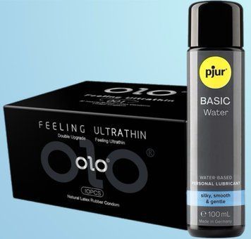 Набор OLO - ультратонкие -001 (10 штук) + Лубрикант pjur Basic waterbased 100 мл  SOS4518 фото