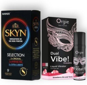 Skyn Selection 9 шт + Orgie Dual Vibe! Strawberry Gin & Tonic 15 мл SOS6847 фото