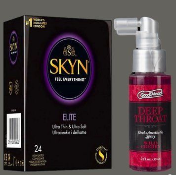 Набір SKYN Elite, 24 шт + Спрей Doc Johnson GoodHead DeepThroat Spray - Wild Cherry 59 мл  SOS5287 фото