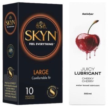 Набір Лубрикант Satisfyer Cheeky Cherry 300 мл + SKYN Large 10 шт. SOS12800 фото