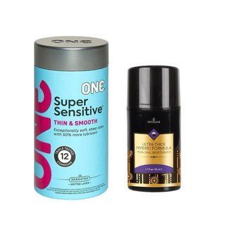 ONE Super Sensitive Pack 12 шт. + Густая крем-смазка на гибридной основе Sensuva UltraThick Hybrid Formula (50 мл) SOS6535 фото