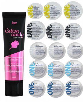 Набір One 15 шт - Studs , Sensitive , Strong , Dome , Classic та Лубрикант Intt Cotton Candy 100 мл SOS241 фото