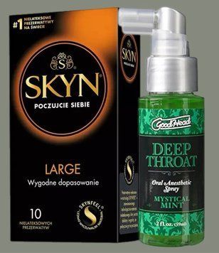 Комплект SKYN Large 10 шт + Спрей Doc Johnson GoodHead DeepThroat Spray - Mystical Mint 59 мл SOS5580 фото
