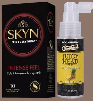 Комплект SKYN Intense Feel 10 шт + Спрей Doc Johnson GoodHead &ndash; Juicy Head Dry Mouth Spray &ndash; Pineapple 59мл  SOS5674 фото